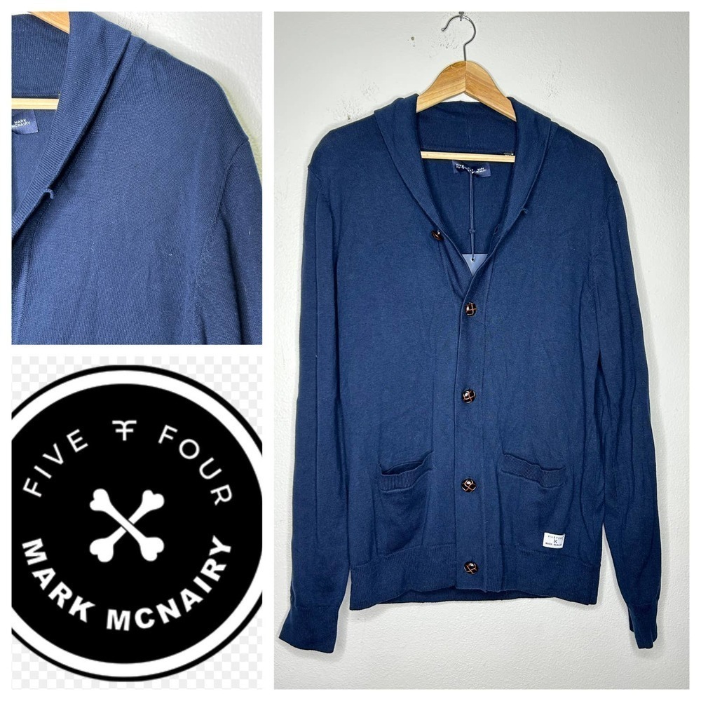 Mark McNairy‎ Five Four Navy Shawl Collar Cardigan Button Front Sweater Mens M
